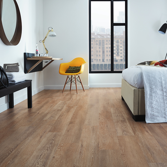 Design-led LVT with the look of natural wood and stone.